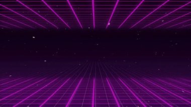 Siyah arka planda hareket eden beyaz noktaların ve neon şekillerin animasyonu. Teknoloji ve dijital arayüz kavramı dijital olarak oluşturuldu.