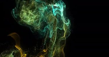 Siyah arka planda hareket eden beyaz ve yeşil şekillerin animasyonu. Desen, teknoloji ve dijital arayüz kavramı dijital olarak oluşturulmuş video.