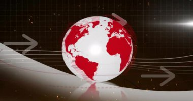 Siyah arka planda oklarla dünyanın üzerine yağan kar animasyonu. Küresel teknoloji, bilgisayar ve dijital arayüz kavramı dijital olarak oluşturulmuş video.