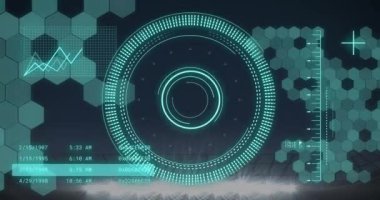 Şekiller üzerinde veri işleme ve tarama animasyonları. Teknoloji ve dijital arayüz kavramı dijital olarak oluşturuldu.