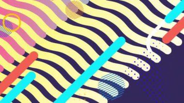 Renkli şekillerin hareket etmesi üzerine üst seviye metin canlandırması. Sosyal medya, teknoloji ve dijital arayüz kavramı dijital olarak oluşturulmuş video.