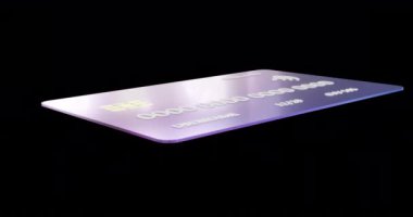 Siyah arkaplanlı kredi kartı animasyonu. Küresel çevrimiçi bankacılık, alışveriş, iş, bağlantılar, bilgisayar ve veri işleme kavramı dijital olarak oluşturulmuş video.