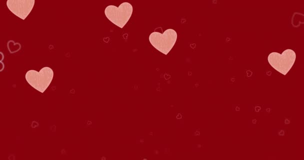 Animação Corações Cor Rosa Caindo Sobre Corações Esboço Fundo Vermelho — Vídeo de Stock
