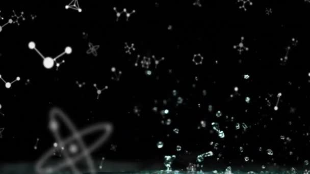 Animation Molécules Blanches Déplaçant Sur Fond Noir Concept Science Lumière — Video