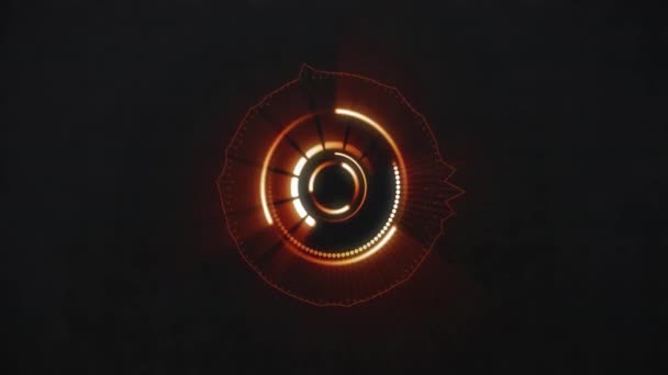 黒い背景に回転する光るオレンジ色の円形スキャナーのアニメーション ネットワーク データ ローディング デジタルインターフェース デジタル生成されたビデオ — ストック動画