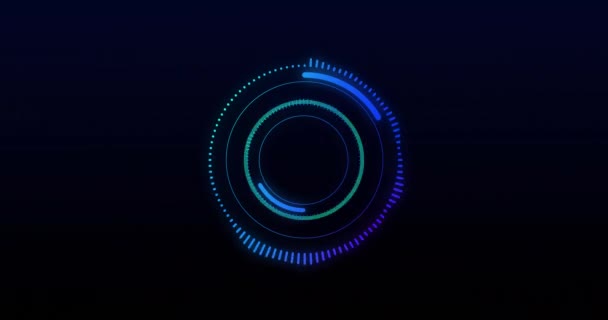 黒い背景で処理する青い円形スキャナーとローディングリングのアニメーション データ デジタルインターフェース デジタル生成されたビデオ — ストック動画