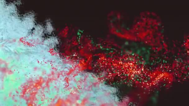 Mavi Ile Siyah Zemin Arasında Yüzen Kırmızı Parçacık Bulutunun Animasyonu — Stok video