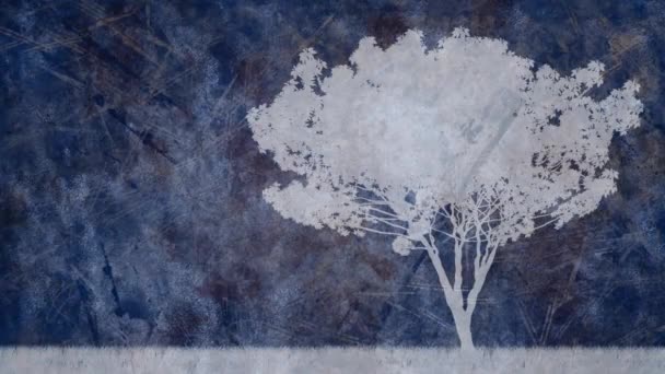 파란색 배경에 나무의 실루엣의 애니메이션 디지털 인터페이스 디지털 방식으로 생성된 — 비디오