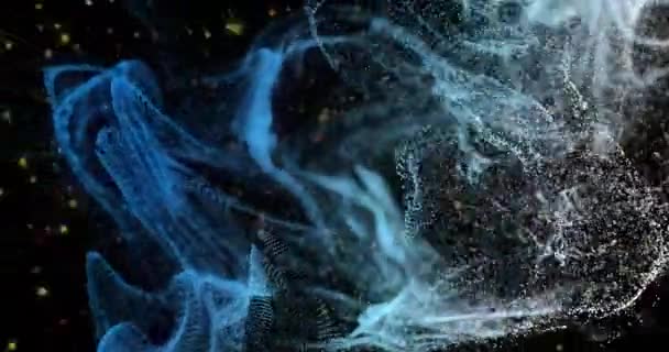 Animatie Van Blauwe Witte Vormen Bewegen Zwarte Achtergrond Patroon Technologie — Stockvideo