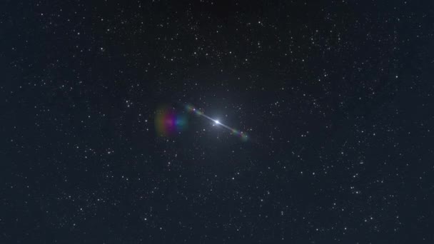 Анимация Светящегося Белого Пятна Призматическими Лучами Движущимися Небесном Звездном Черном — стоковое видео
