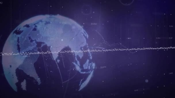 Siyah Arkaplanda Veri Işleme Sistemi Olan Dünyanın Animasyonu Küresel Teknoloji — Stok video