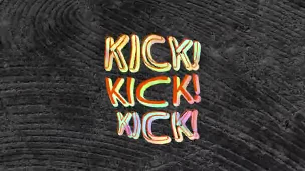 Animation Colourful Kick Text Distorting Grey Lined Concrete Texture Background — Stock Video