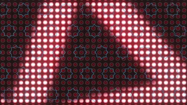 スターパターンで赤い円形のグリッド上の白いライトの回転三角形のアニメーション パワー データ エネルギー デジタル生成されたビデオ — ストック動画