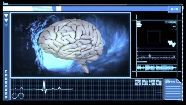 Κινούμενα Σχέδια Του Ανθρώπινου Εγκεφάλου Και Επεξεργασία Δεδομένων Στην Οθόνη — Αρχείο Βίντεο