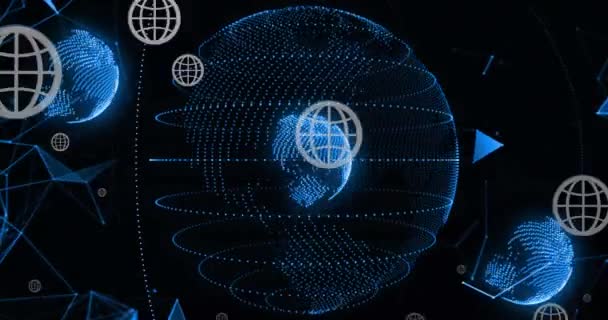 Анімація Глобусу Цифрова Обробка Даних Чорному Тлі Глобальні Єднання Обчислення — стокове відео