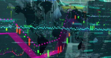 İstatistik ve veri işleme üzerine siber saldırı uyarısı. Küresel internet güvenlik bağlantıları ve veri işleme kavramı dijital olarak oluşturuldu.