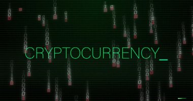 Veri işleme üzerinden şifreli para birimi metninin resmi. Küresel iş ve dijital arayüz kavramı dijital olarak oluşturulmuş görüntü.