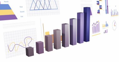 Beyaz arkaplan üzerinde istatistik ve finansal veri işleme resmi. Küresel iş, finans, hesaplama, veri işleme, dijital arayüz ve bağlantılar konsepti dijital olarak oluşturuldu. 