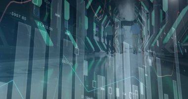 İş adamları üzerinden finansal veri işleme görüntüsü. küresel iş, bağlantılar ve veri işleme kavramı dijital olarak oluşturulmuş görüntü.