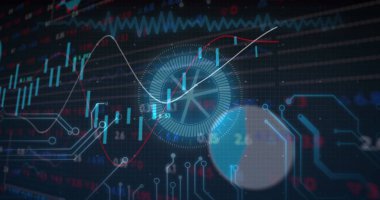 İstatistikler üzerinden finansal veri işleme resmi. Küresel iş, finans, dijital arayüz, hesaplama ve veri işleme kavramı dijital olarak oluşturulmuş görüntü.