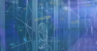 Bilgisayar sunucu odasına karşı numara ve bağlantı ağının resmi. Küresel ağ ve iş veri depolama teknolojisi kavramı