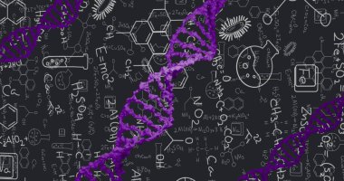 Veri işleme üzerinde DNA ipliği resmi. Küresel iş ve dijital arayüz kavramı dijital olarak oluşturulmuş görüntü.