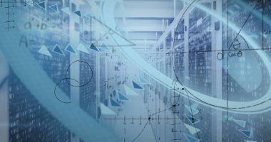 Sunucu odasında veri işleme resmi. küresel teknoloji ve dijital arayüz kavramı dijital olarak oluşturulmuş görüntü.