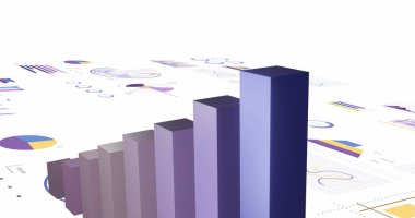 Beyaz arkaplan üzerinde istatistik ve finansal veri işleme resmi. Küresel iş, finans, hesaplama, veri işleme, dijital arayüz ve bağlantılar konsepti dijital olarak oluşturuldu.