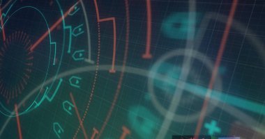 Bilgisayar üzerinden tarama ve veri işleme görüntüsü. Küresel dijital arayüz, veri işleme ve bağlantı konsepti dijital olarak oluşturulmuş resim.