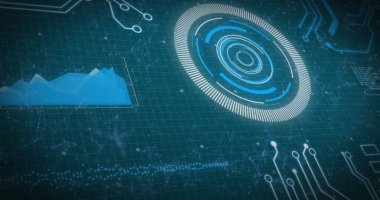 Veri işleme alanındaki tarama görüntüsü. Küresel teknoloji ve dijital arayüz konsepti dijital olarak oluşturuldu.