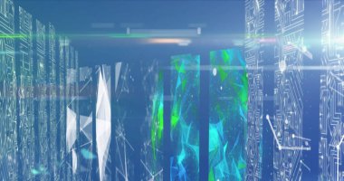 Plexus ağlarının görüntüsü ve mavi arkaplan üzerindeki bağlantı ağlarının görüntüsü. Küresel ağ ve iş teknolojisi kavramı