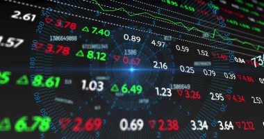 Sayıların resmi, dijital ekranda ışık ve finansal veriler. Küresel finans, ekonomi, veri işleme ve teknoloji konsepti dijital olarak oluşturulmuş görüntü.