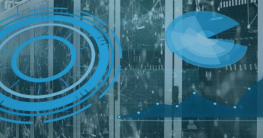 Bilgisayar sunucuları üzerinden tarama ve veri işleme görüntüsü. küresel hesaplama ve veri işleme kavramı dijital olarak oluşturulmuş resim.