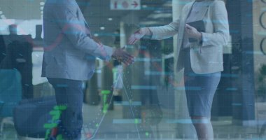 İş adamları üzerinden finansal veri işleme görüntüsü. Küresel iş bağlantıları ve veri işleme kavramı dijital olarak oluşturulmuş görüntü.