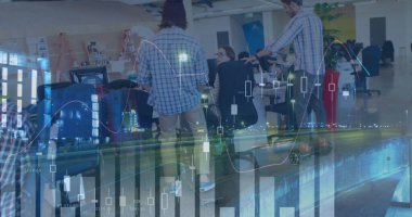 Ofisteki iş adamlarının mali veri işleme görüntüsü. küresel iş ve veri işleme kavramı dijital olarak oluşturulmuş görüntü.