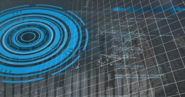 Bu resim, bir ızgara üzerinde parlayan mavi bir tarama ve işleme verisinin dijital bir görüntüsüdür. Resim küresel bir bilim, bağlantılar, veri işleme ve dijital arayüz kavramıdır. 