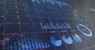 Sayılar üzerinde veri işleme resmi. Küresel iş ve dijital arayüz kavramı dijital olarak oluşturulmuş görüntü.