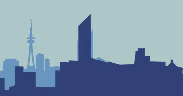 Simplified City Skyline Depicted Cool Blue Tones Silhouettes Iconic Structures — Stock Photo, Image