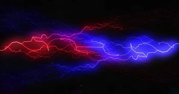 Canlı Mavi Kırmızı Yıldırımlar Karanlığı Elektriklendirir Resim Enerjiyi Gücü Yüksek — Stok fotoğraf