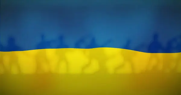 Image Flag Ukraine Soldiers Silhouettes Ukraine Crisis International Politics Concept — Stock Photo, Image