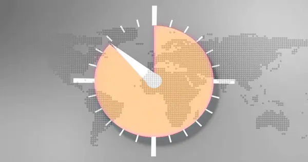 Imagem Ícone Relógio Laranja Medindo Tempo Sobre Mapa Mundo Segundo — Fotografia de Stock