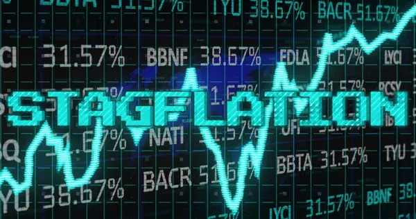 Obrázek Stagflace Textu Modré Nad Grafem Zpracování Finančních Údajů Globální — Stock fotografie