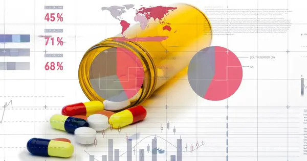 Afbeelding Van Verwerking Van Gegevens Pillen Medicijnen Wereldwijd Concept Voor — Stockfoto
