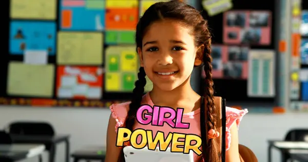 Image Girl Power Text School Girl Female Power Feminism Gender — Stock Photo, Image