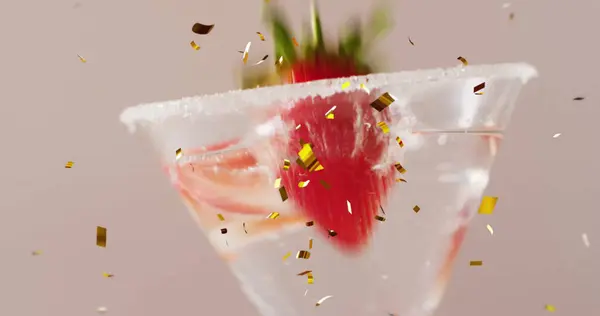 Image Confetti Falling Cocktail White Background Party Drink Entertainment Celebration — Stock Photo, Image