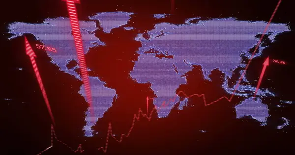 Imagen Flechas Procesamiento Datos Sobre Mapa Mundial Negocios Globales Finanzas — Foto de Stock