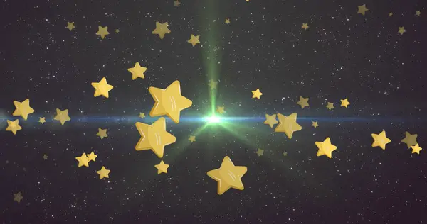 Imagem Estrelas Douradas Sobre Fundo Preto Com Luz Inverno Natal — Fotografia de Stock