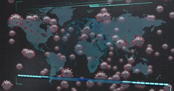 Immagine Celle Covid Sullo Schermo Sopra Mappa Del Mondo Pandemia — Foto Stock