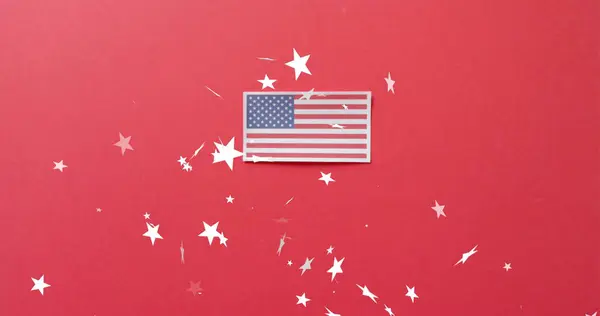 Obrázek Hvězd Padajících Vlajku Spojených Států Amerických Červeném Pozadí Americká — Stock fotografie
