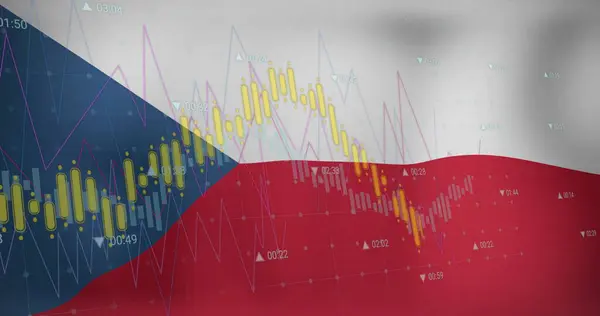 Obrázek Grafů Zpracovávajících Data Nad Vlajkou České Republiky Národní Hospodářství — Stock fotografie